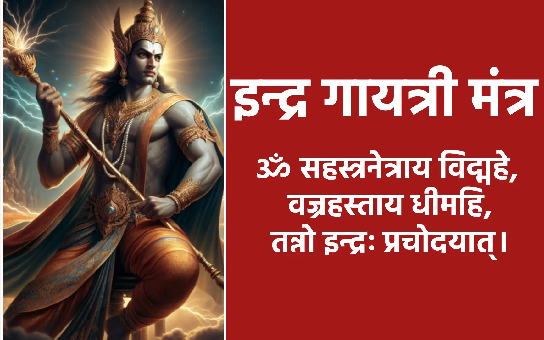 इन्द्र गायत्री मंत्र ॐ सहस्त्रनेत्राय विद्महे, वज्रहस्ताय धीमहि, तन्नो इन्द्रः प्रचोदयात्।